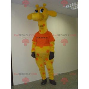 DÉGUISEMENT - PANOPLIE Mascotte de girafe jaune et orange aux yeux bleus 