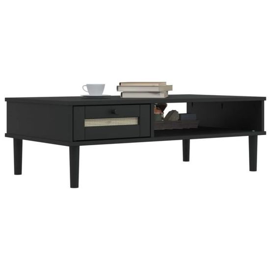 Akozon Table basse SENJA aspect rotin noir 100x55x33 cm bois massif ...