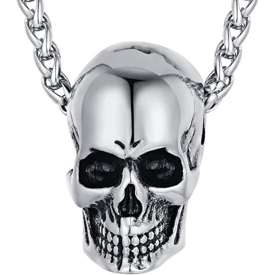 Pendentif Tête De Mort Homme – Chaîne Boule Incluse – Acier Inoxydable – Neuf Avec étiquettes