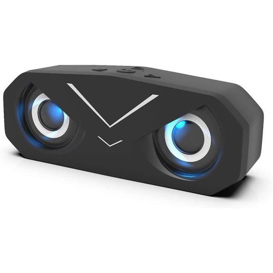 Noir haut-parleur stéréo subwoofer AUX TF pour voyage camping à la plage Sonkir Enceinte Bluetooth 5.0 sans fil avec lumières LED basses profondes 