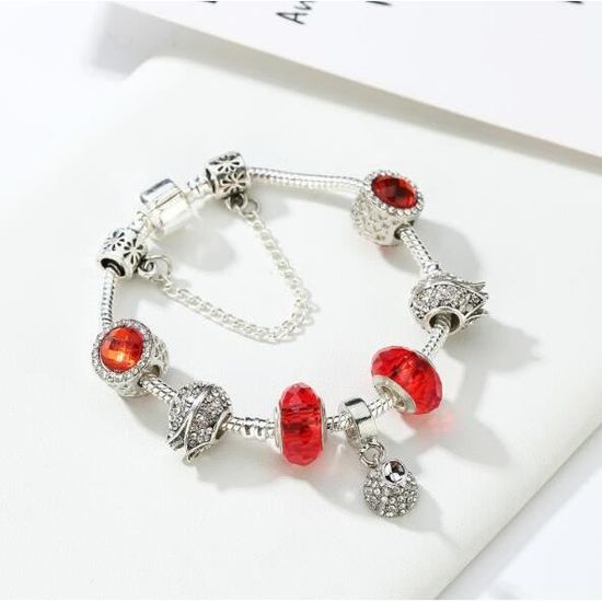 18cm Charms Bracelet Femme Pandora Style bijoux Femme Fleur rouge Charms Femme Bijoux