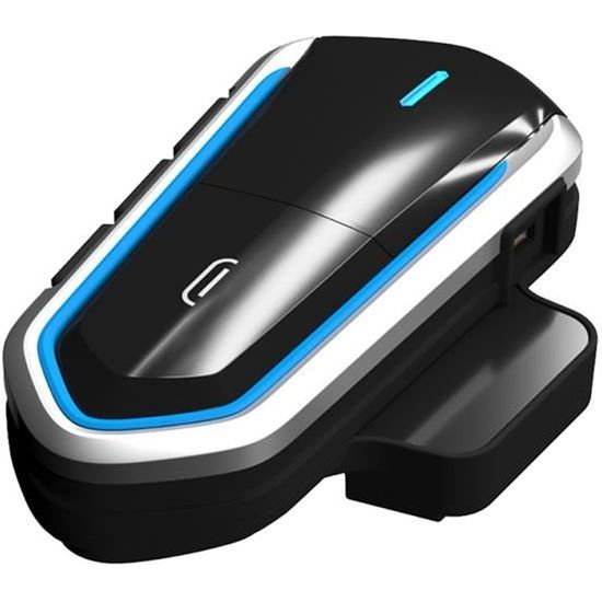 Intercom Moto Bluetooth 4.1, Kit Oreillette Bluetooth Casque Moto Interphone portable Main Libre - Bleu noir