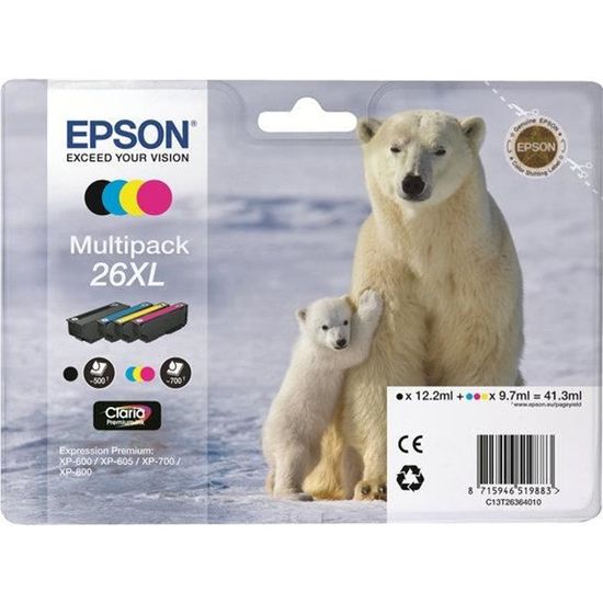 EPSON Multipack 26 XL - Ours Polaire - Noir, Jaune, Cyan, Magenta (C13T26364020)