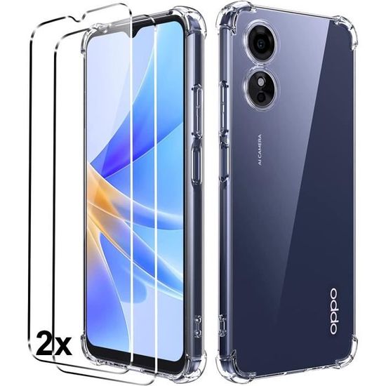 Coque OPPO A76 + 2 Vitres Trempées - Housse Silicone Transparente, Protection Complète