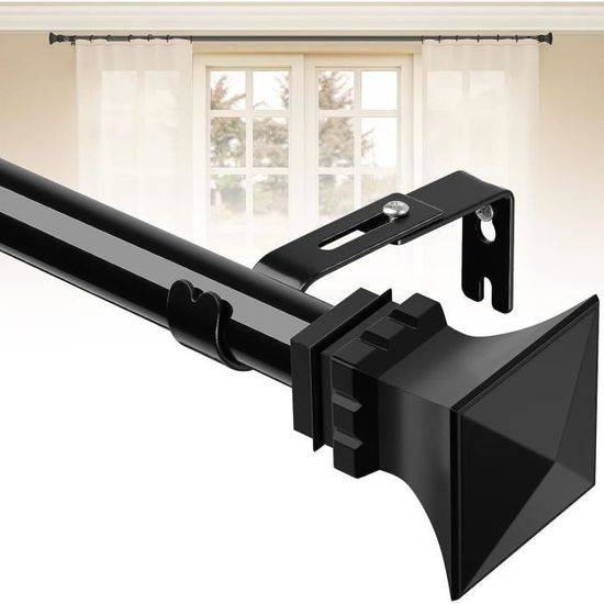 Harrms Barre à rideaux Extensible, Noir 76-117cm, Barre à rideaux ...