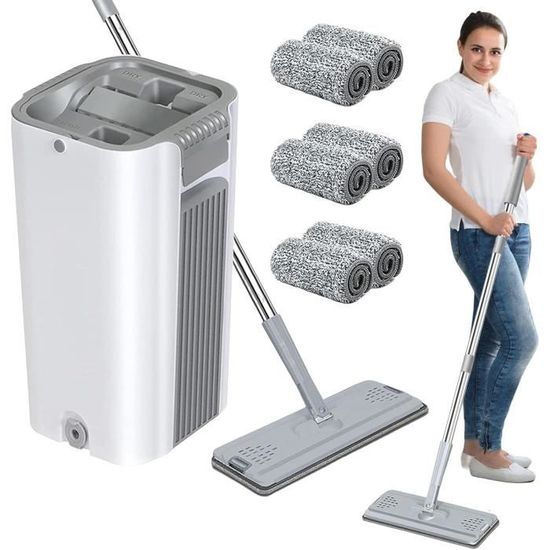 Serpillère Plate Beldray Avec Seau 4L 2 Compartiments - 2 Têtes Microfibre Lavables - Pour Sols Durs