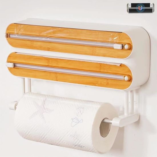 Distributeur 3 En 1 Film Alimentaire, Aluminium Et Essuie-Tout Magnétique – Coupe Précise