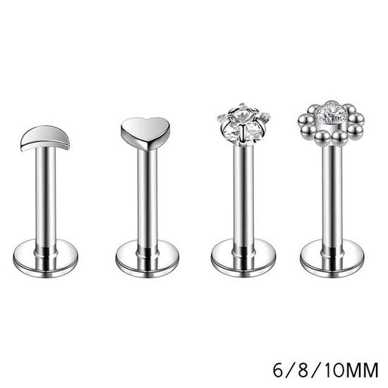 10 Bijoux Piercing En Titane G23 - Labret Fileté Interne 16G, 6/7/8 Mm, Pour Tragus, Lèvres, Nez - 10