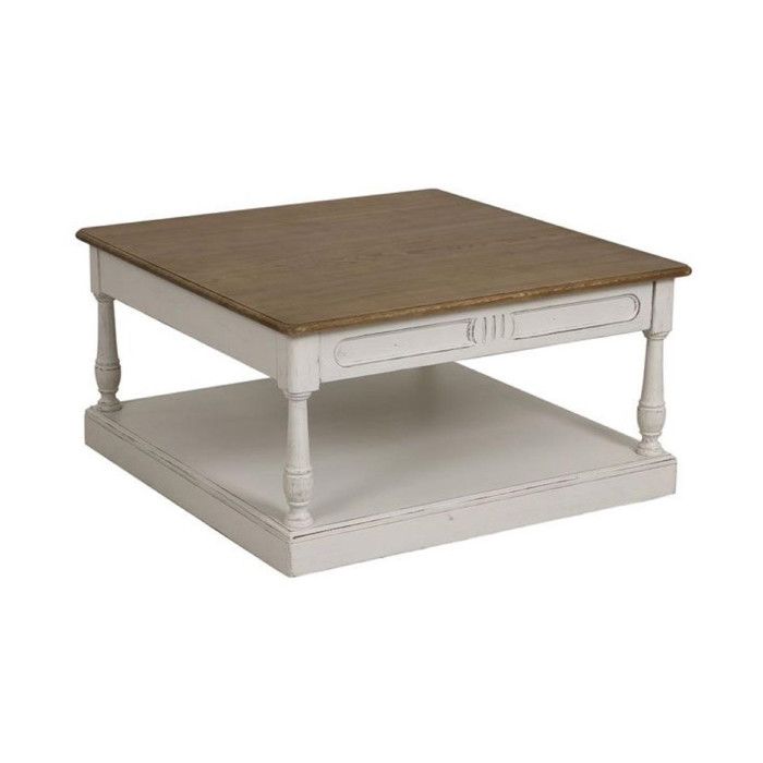 Table basse design carrée LIER couleur blanc et bois style scandinave