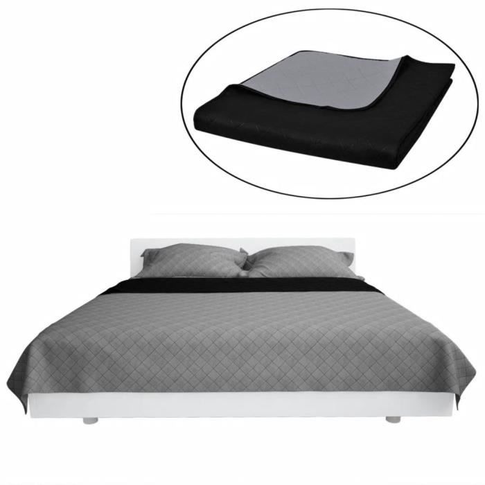 Couvre-lits à double côtés Noir/Gris 170 x 210 cm - JETEE DE LIT - BOUTIS - COUVRE-LIT