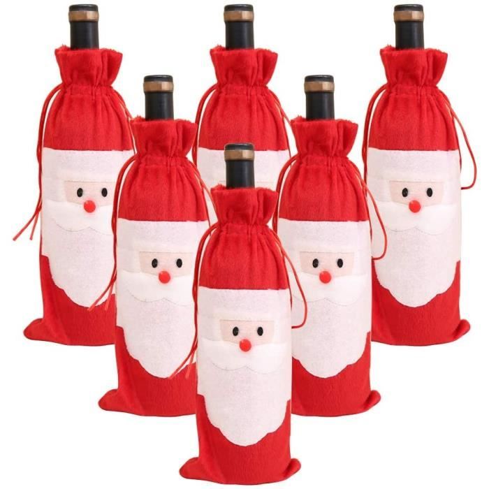 6 X Sac de Bouteille de Vin Rouge du Père Noël Sac de vin Décoration avec Cordon