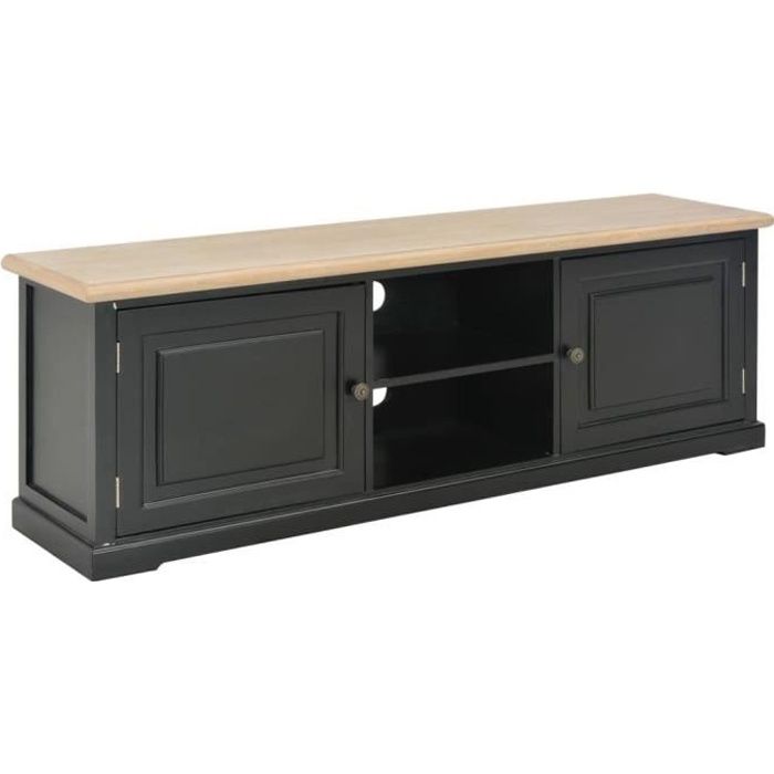 Meuble TV Noir 120x30x40 cm Bois Avec 2 portes et 2 compartiments ouverts
