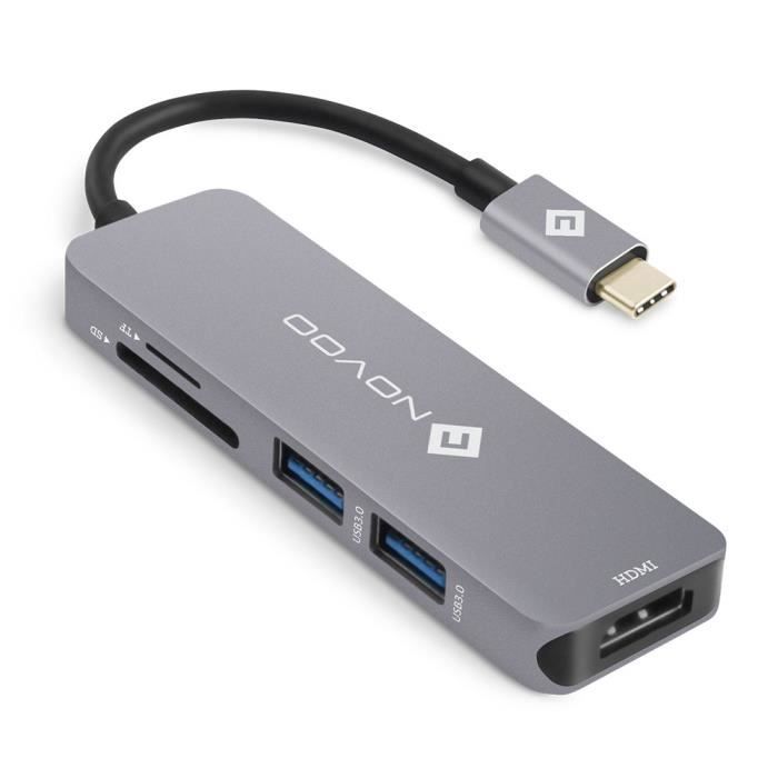 NOVOO USB C Hub, USB-C vers HDMI 4K, Lecteur de Carte SD & Micro SD, 2 x USB 3.0 Adapter en Aluminium pour MacBook Pro, New MacBook