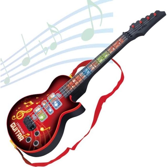 Jouet de guitare classique pour guitare électrique pour enfants à 4 cordes depuis plus de 3 ans rouge