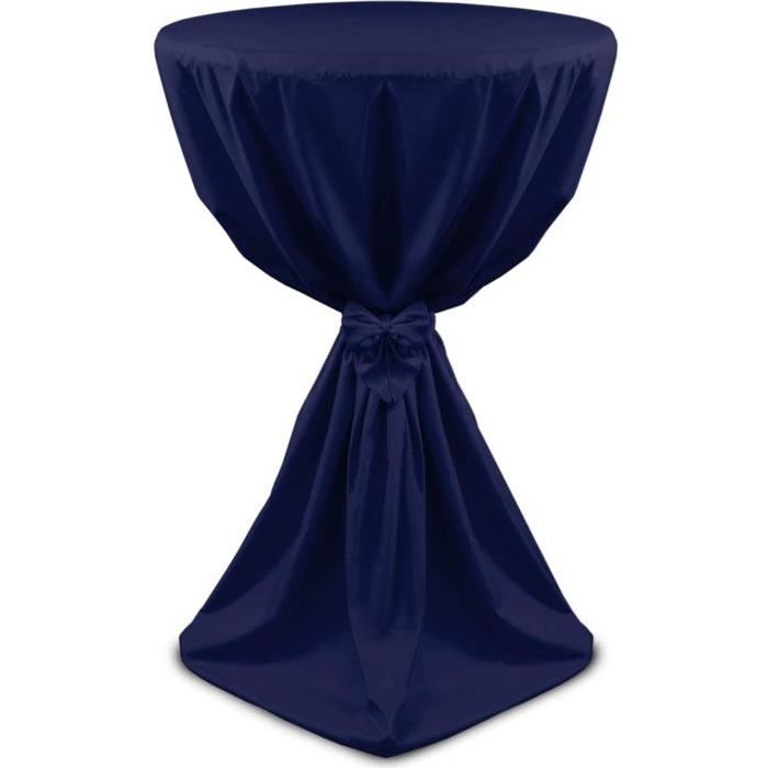 Beautissu Housse de table bistrot 60cm Bleu foncé - Mange debout - Deco Cocktail banquet - Avec noeud - Giulia