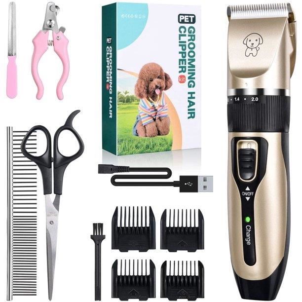 Tondeuse Chien Chat Électrique, Tondeuse Animaux sans Fil Rechargeable Professionnelle avec Rasoir Réglable, à Faible Bruit