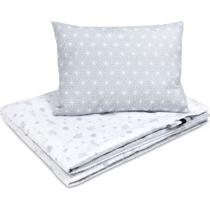 Bellochi Set de Couette Bebe 75x100 cm et Coussin Enfant 30x40 cm - Certificat OEKO-TEX - Réversible et Lavable - 100% Coton - Bleu