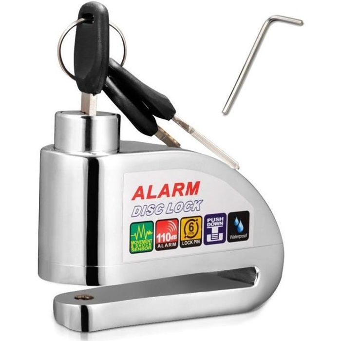 Antivol Moto Alarme Moto Bloque Disque Moto Antivol scooter Son d'Alarme 110 dB Antivol Sécurité pour Moto,Vélo,VTT Scooter -Argenté