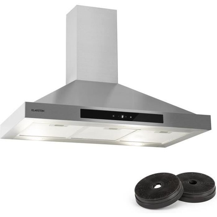 Klarstein Zelda Hotte aspirante murale décorative 90cm + 2 filtres recyclage d'air - évacuation 620 m³-h - classe B - inox