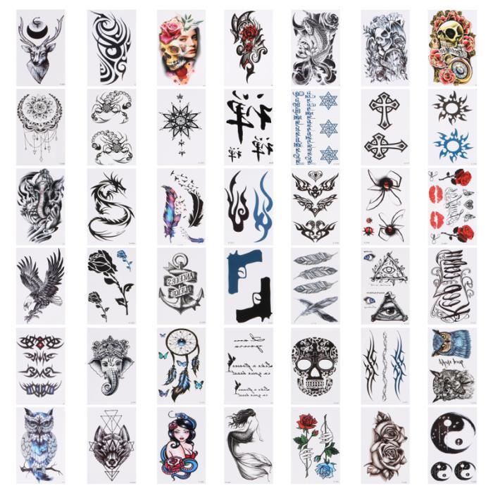 42 feuilles autocollant de tatouage temporaire corps bras Art faux de TATOUAGES - BIJOUX DE CORPS - BIJOUX DE