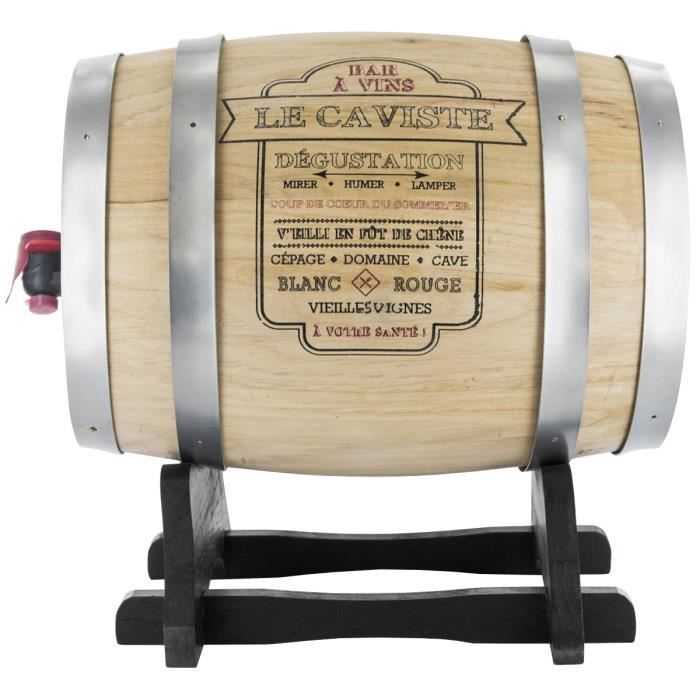 Tonneau En Bois 3L Avec Support Distributeur De Boissons Le Caviste Gris
