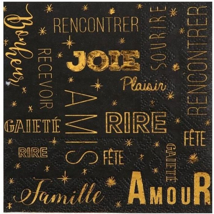 Serviette cocktail bonheur noire (x20) REF/6112