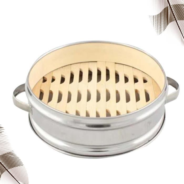 Panier à vapeur en acier inoxydable à deux poignées à à fond en bambou Boîte à portable pour cuisine AUTOCUISEUR - COCOTTE MINUTE
