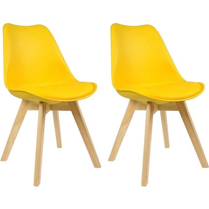 WOLTU Lot de 2 Chaises de salle à manger,Chaises de cuisine Design en Similicuir et Bois Massif,Jaune