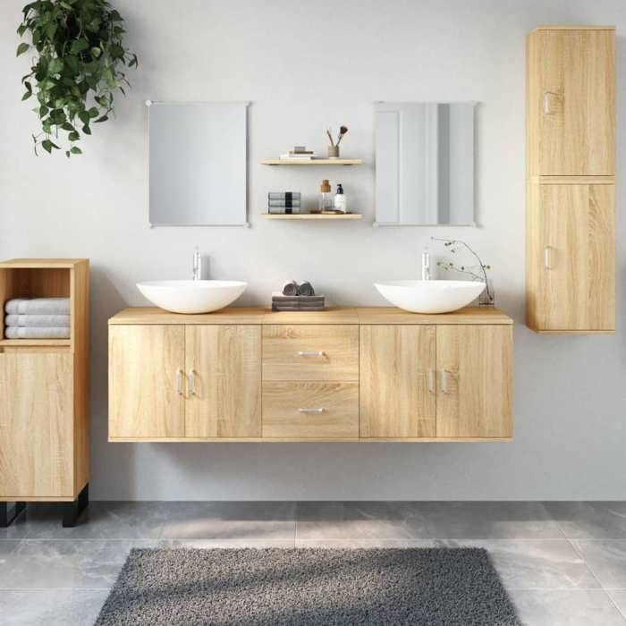 vidaXL Ensemble de Meubles Salle de Bain Armoires 7 pcs Armoires Murales avec Miroir Placards de Rangement Moderne 242562
