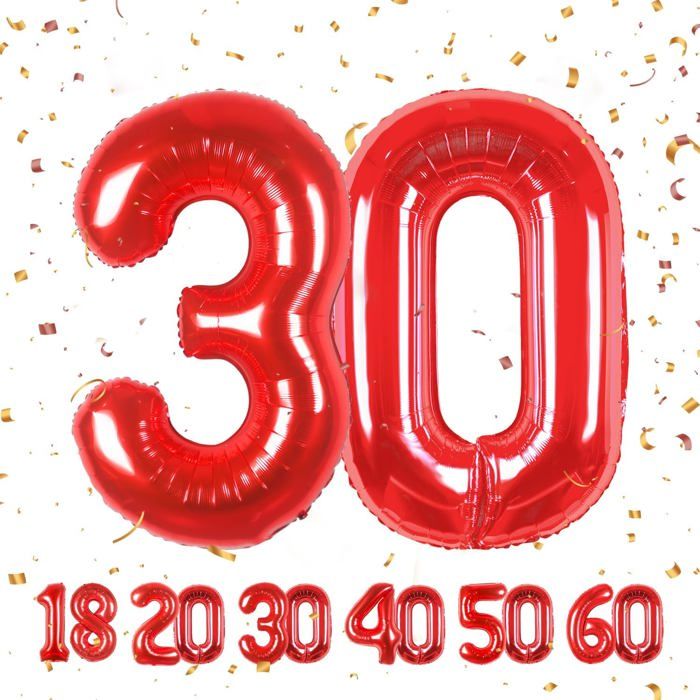 Ballons Anniversaire 30 Rouge - 100cm - Ballon Chiffre 30 Numro 30 ...