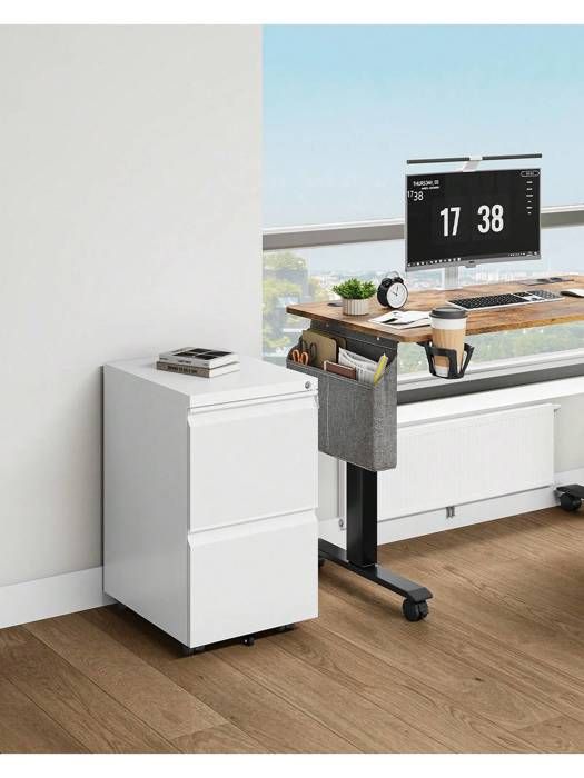 DWVO Caisson de bureau rangement bureau sur roulettes avec 2 Tiroirs en métal Verrouillable 51 x 39 x 71 cm Blanc