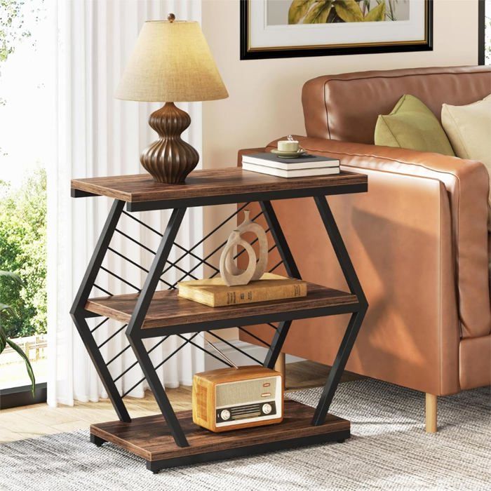 Table D'Appoint Tribesigns 4 Niveaux - Design Fleur Métal Et Bois Rustique - Étagères Rangement - Pour Salon, Chambre