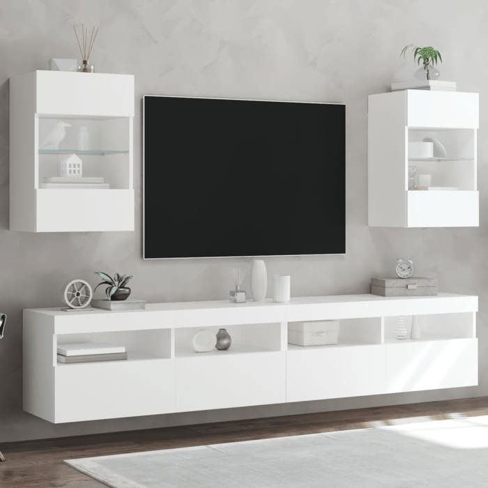 Moderne Buffet de TV - Meubles TV muraux avec lumières LED - VIDAXL - 2 pcs blanc 40x30x605 cm 584408