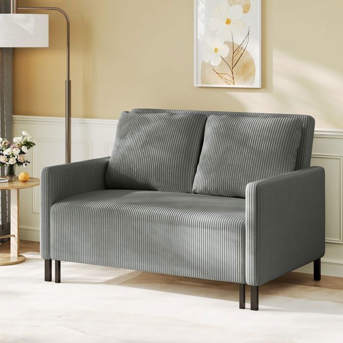 Canapé-lit Convertible ContemporainCanapé 2 Place en Velours Côtelé avec 2 Coussins pour Chambre Salon Bureau120x78x87cmGris
