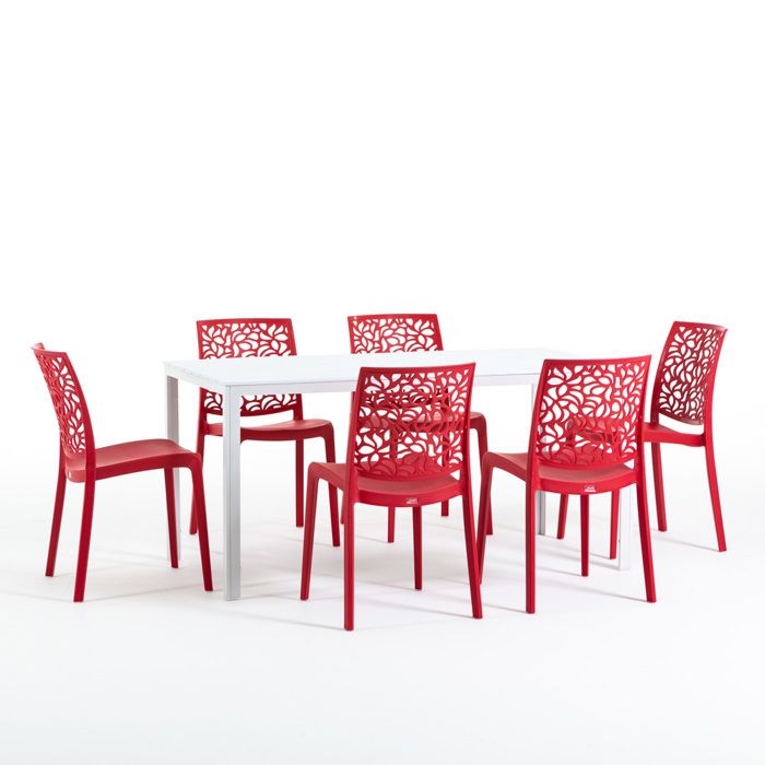 Ensemble de jardin - Thomas - 6 chaises Anna - Fer - Résine - Blanc/Rouge