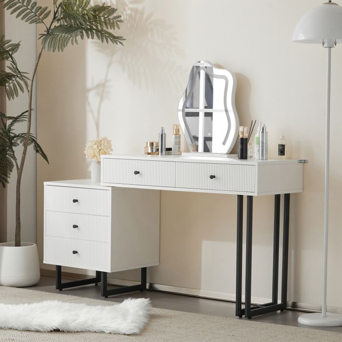 Coiffeuse avec miroir et éclairage Coiffeuse ensemble plateau extensible style moderne Blanc - sans tabouret