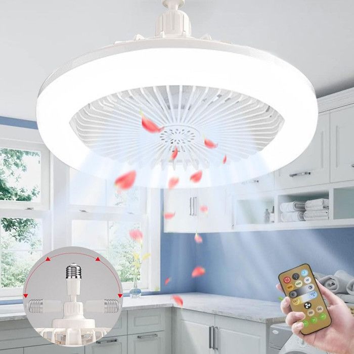 Luminaire Ventilateur Plafonnier de Plafond - E27 à LED Lustre Silencieux avec Télécommande Ventilo - Mini Lampe Fan pour Cuisin - Lapamax