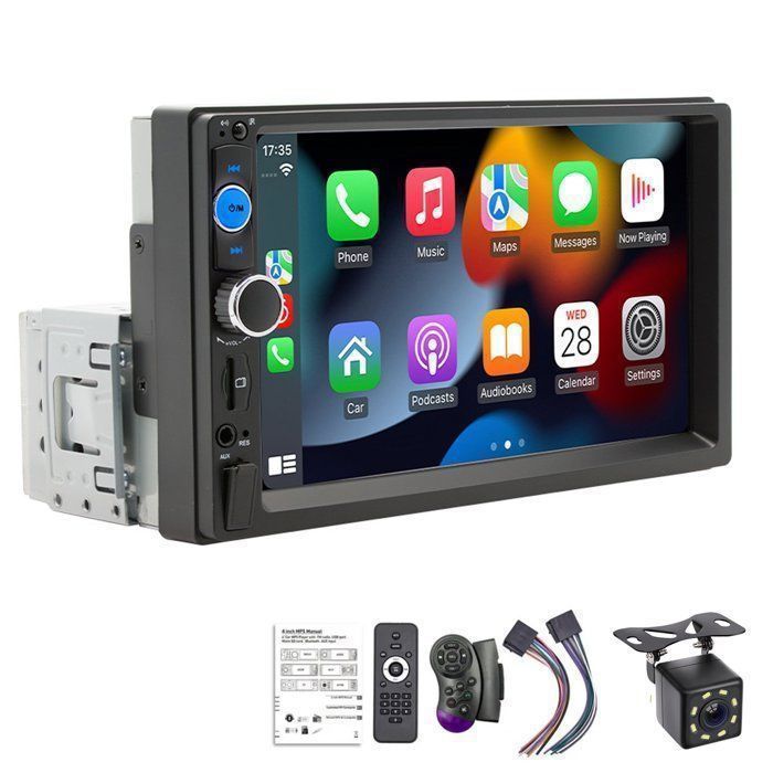 Autoradio 1 DIN Écran de 7 Pouces Supporte Wired Carplay Android Auto Bluetooth WiFi FM USB Commande au Volant Caméra de recul