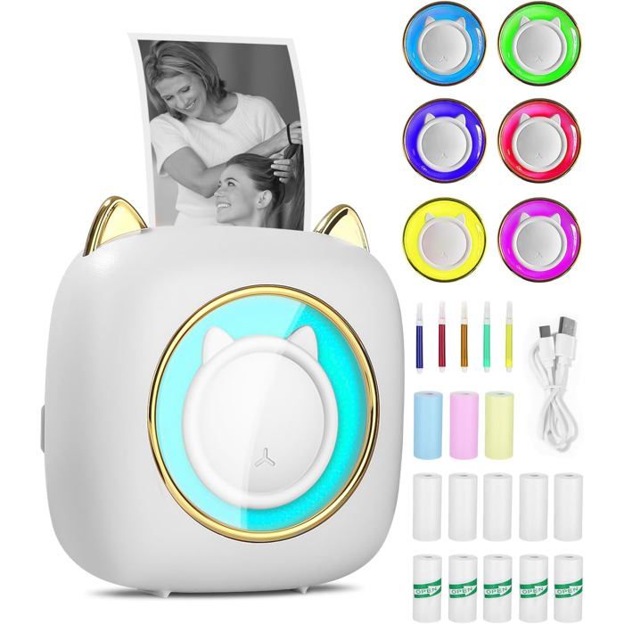Imprimante Photo PortableMini Imprimante Thermique Instantanée Sans Fil Bluetooth Avec Led À Sept CouleursImprimante Pour Photos