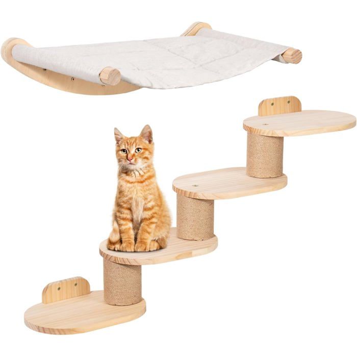 Meilleurs prix pour Mur DEscalade Pour Chat Mural Avec Escalier Pour Chat Et Hamac Pour Chat Mur DEscalade À Quatre Niveaux Avec Rayures En Jute