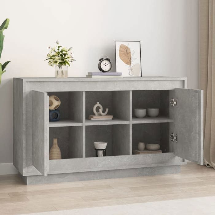 (SOLDE dété) Placard/Buffet bas - Décor salon - gris béton 102 x 35 x 60 cm bois dingénierie *aspect pratique9854449