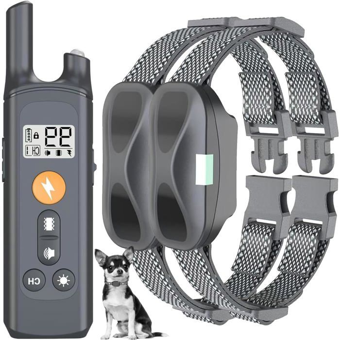 Collier de Dressage pour 2 Chien avec Télécommande Chiens de 3 à 55 Kg Rechargeable Collier Anti Aboiement Étanche 4 Modesnoir
