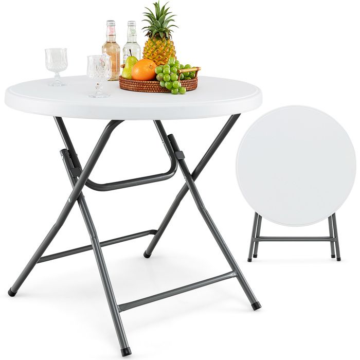 COSTWAY Table De Jardin Ronde Élégante - Plateau Verre Trempé 80cm Avec Trou Parasol, Cadre Métal Anti-Rouille Noir, Hauteur 70cm Pour Balcon Terrasse Patio