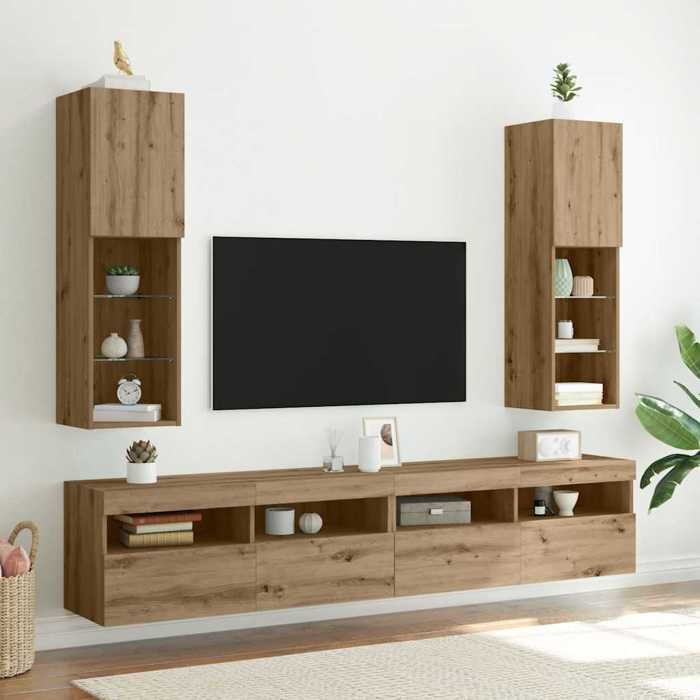 Meubles TV - Armoires TV avec éclairage LED - 2 pcs - Meuble Séjour - chêne artisanal 305x30x102cm - CFW500696