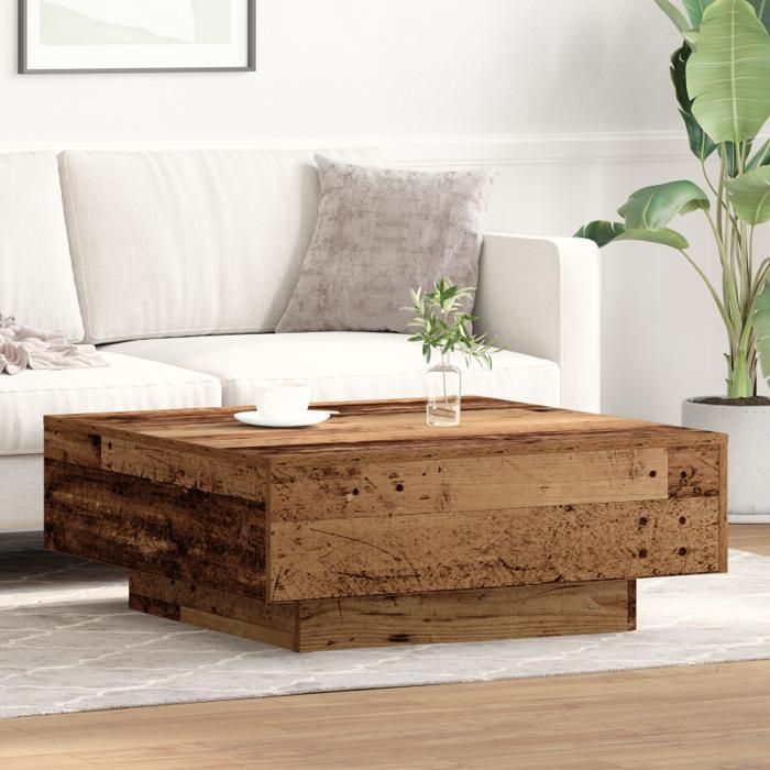 Table basse en vieux bois 80x80x31 cm en bois d ingénierie