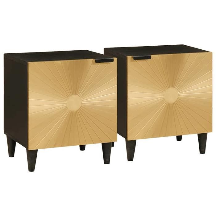 Moderne Table de chevet Meuble de chambre - Table de nuit - 2 pcs Noir et or 40 x 33.5 x 46 cm@FR(54508）