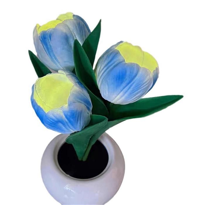 Lampe LED tulipe à intensité variable fleur artificielle avec vase lampe de table alimentée par USB lampe de chevet Blue