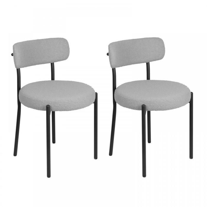 Chaise de salle à manger lot de 2 QUIIENCLEE 50*50*75cm dossier incurvé en velours gris design moderne charge utile 120kg