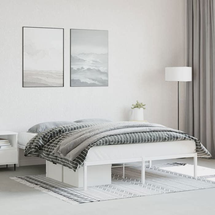 Structure de lit métal - UU - Blanc - 160x200 cm - Acier - 207x166x31 cm - Hauteur libre 26 cm - Espace de rangement