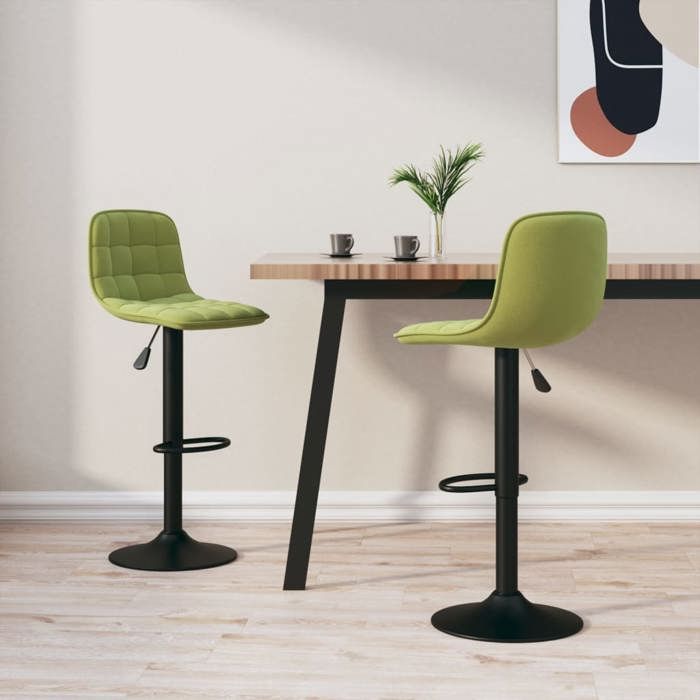 Tabouret de bar en velours - XWO - Lot de 2 - Vert clair - 42 5x45x(84-105) cm - Pivotement à 360 degrés